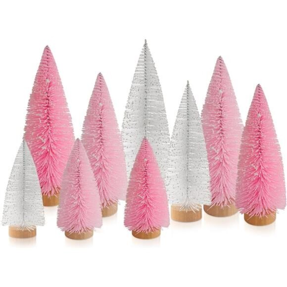 Other - 9 Pcs Pink Color Mini Sisal Bottle Brush Trees Small Artificial Christmas Tree